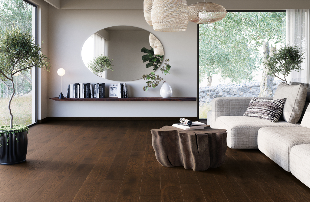 Wooden floor: OAK SUPERRUSTIC 1R DARK CHOC & DARK CHOC MATT LACQ Hotchoc Collection