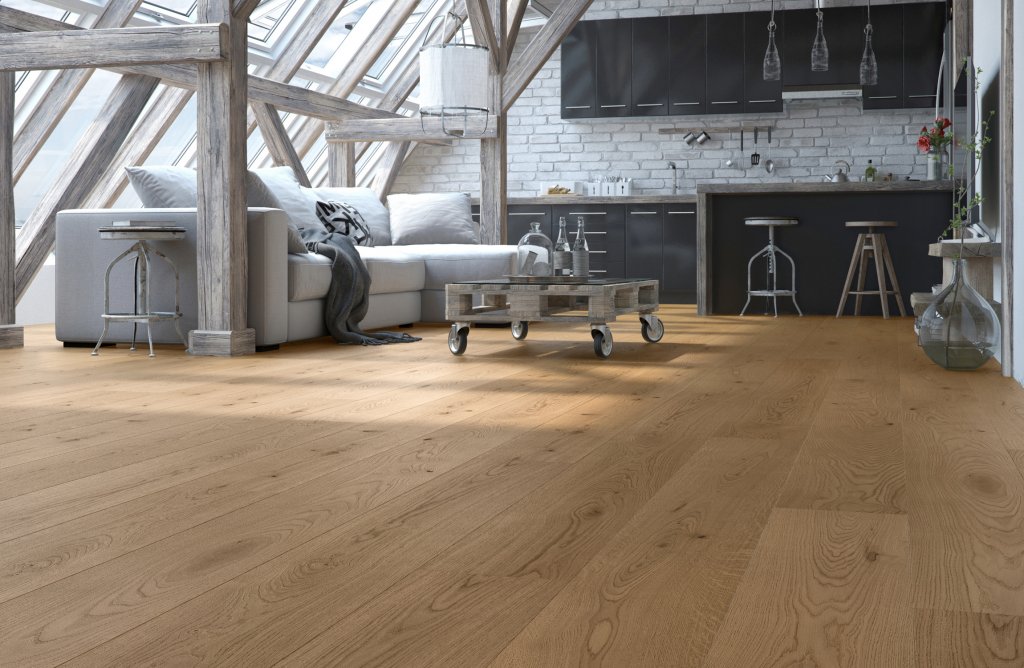 Wooden floor:  FRIDA OAK RUSTIC 1R Painters Collection